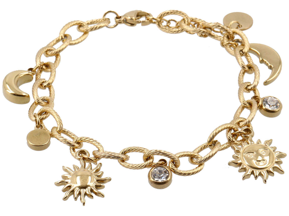 Bracciale charme lune soli e punti luce oro