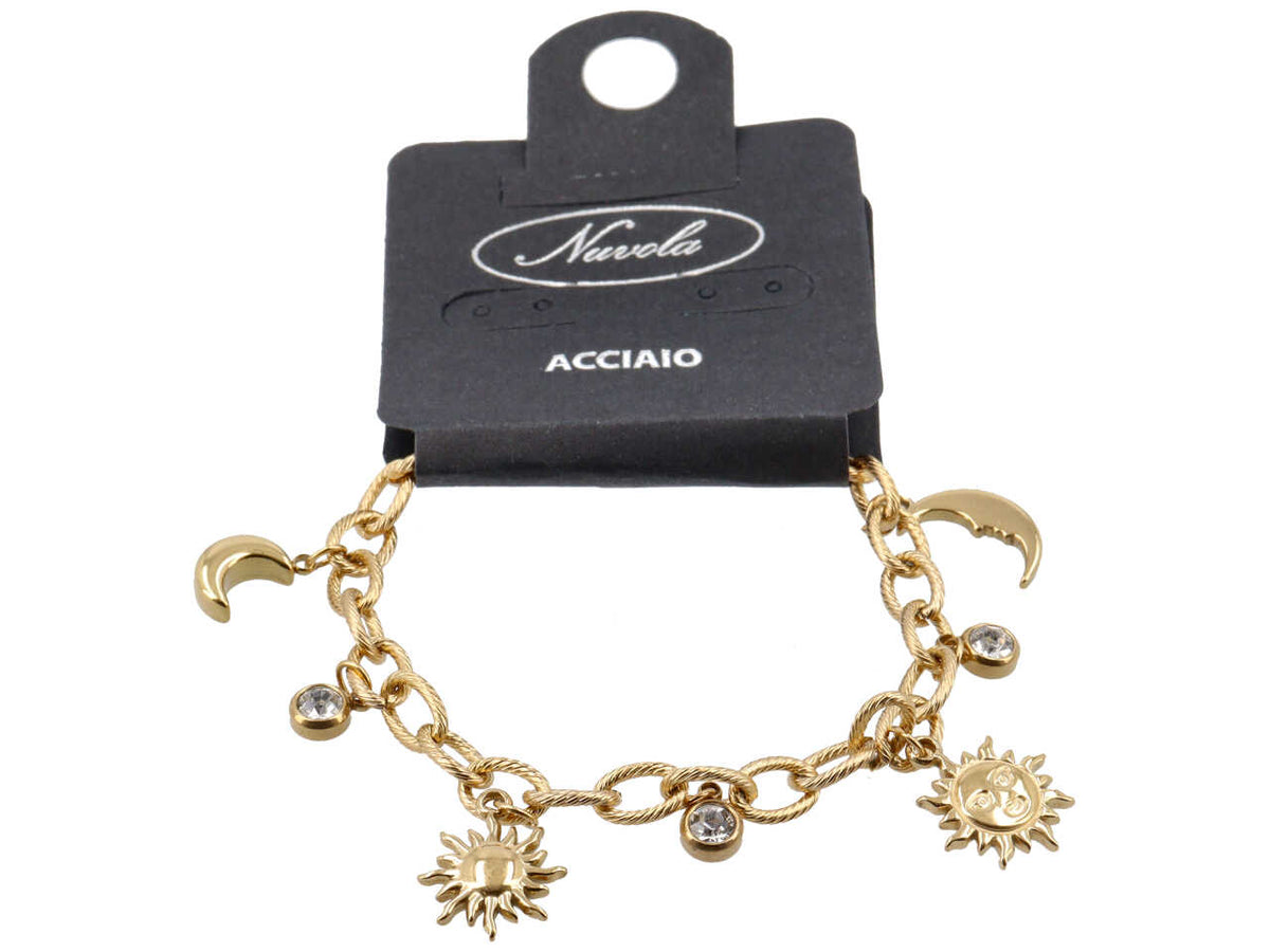 Bracciale charme lune soli e punti luce oro