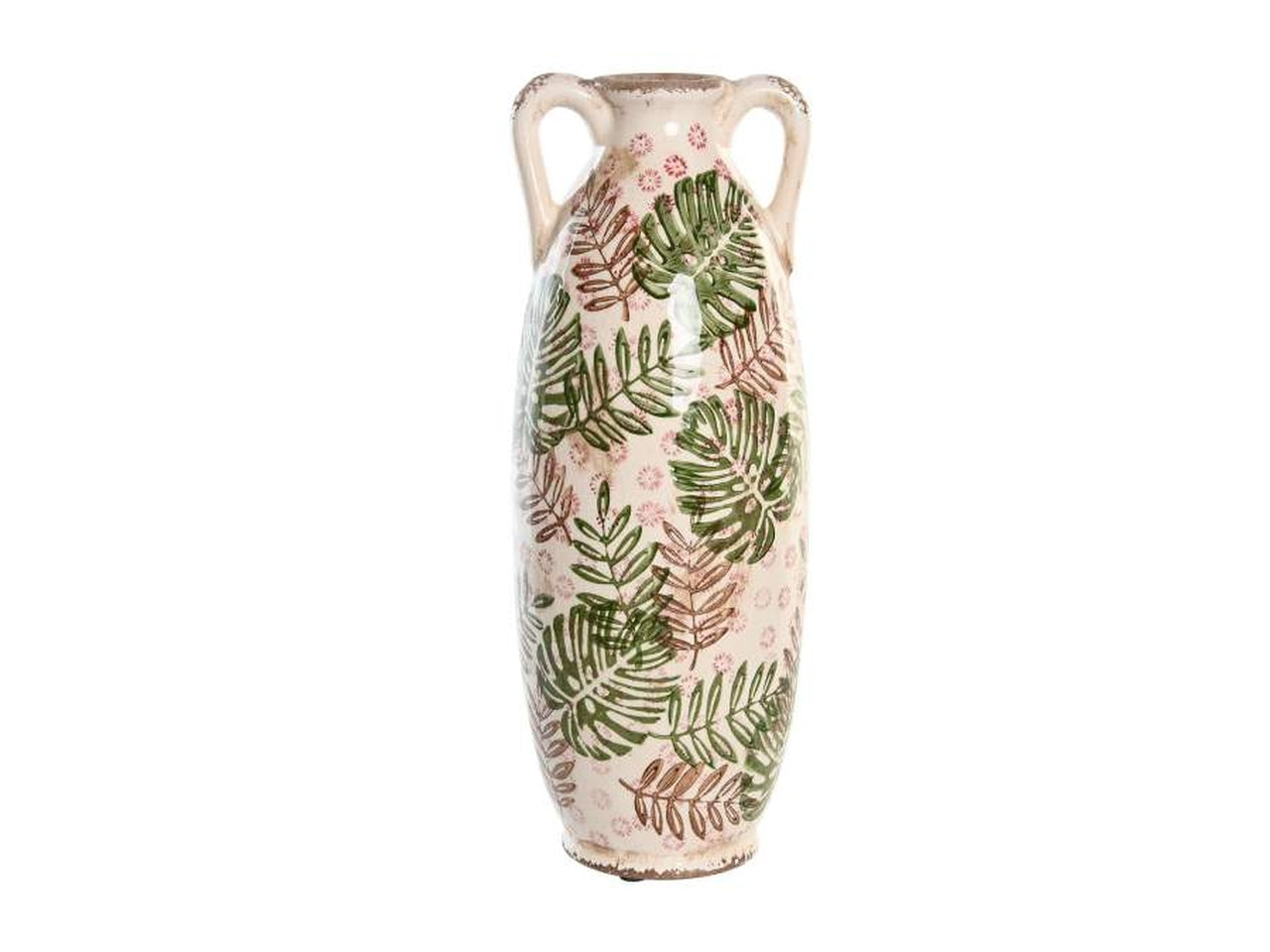 Vaso con foglie in gres porcellana 13x13x35cm di colore bianco