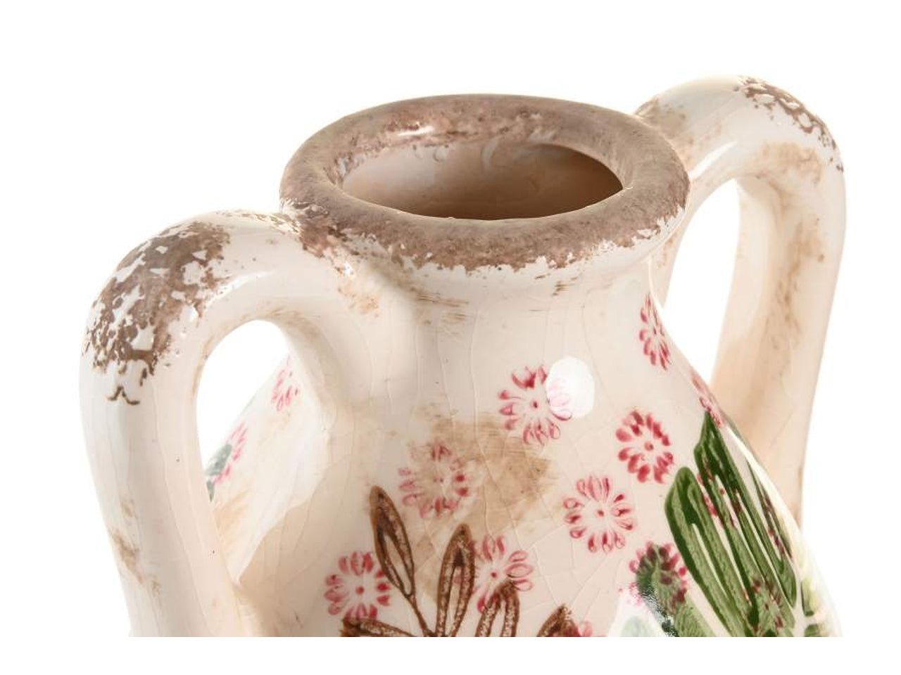 Vaso con foglie in gres porcellana 13x13x35cm di colore bianco