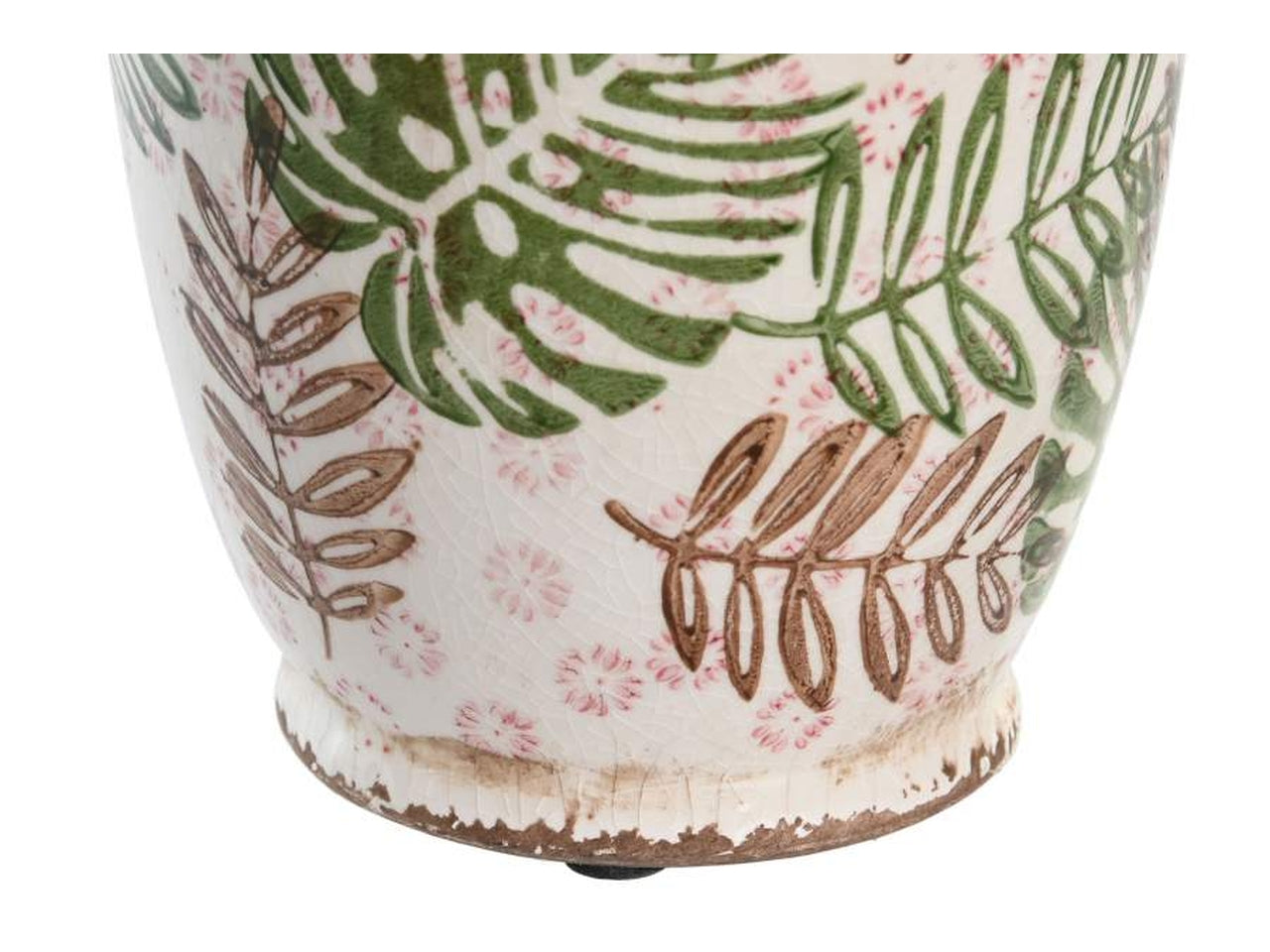 Vaso con foglie in gres porcellana 13x13x35cm di colore bianco