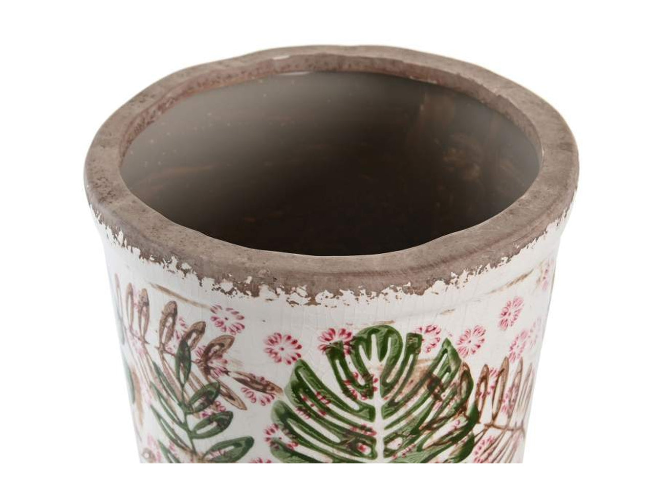 Vaso con foglie in gres porcellana 14x14x25cm di colore bianco