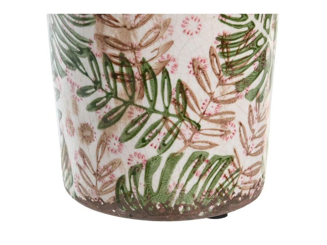 Vaso con foglie in gres porcellana 14x14x25cm di colore bianco