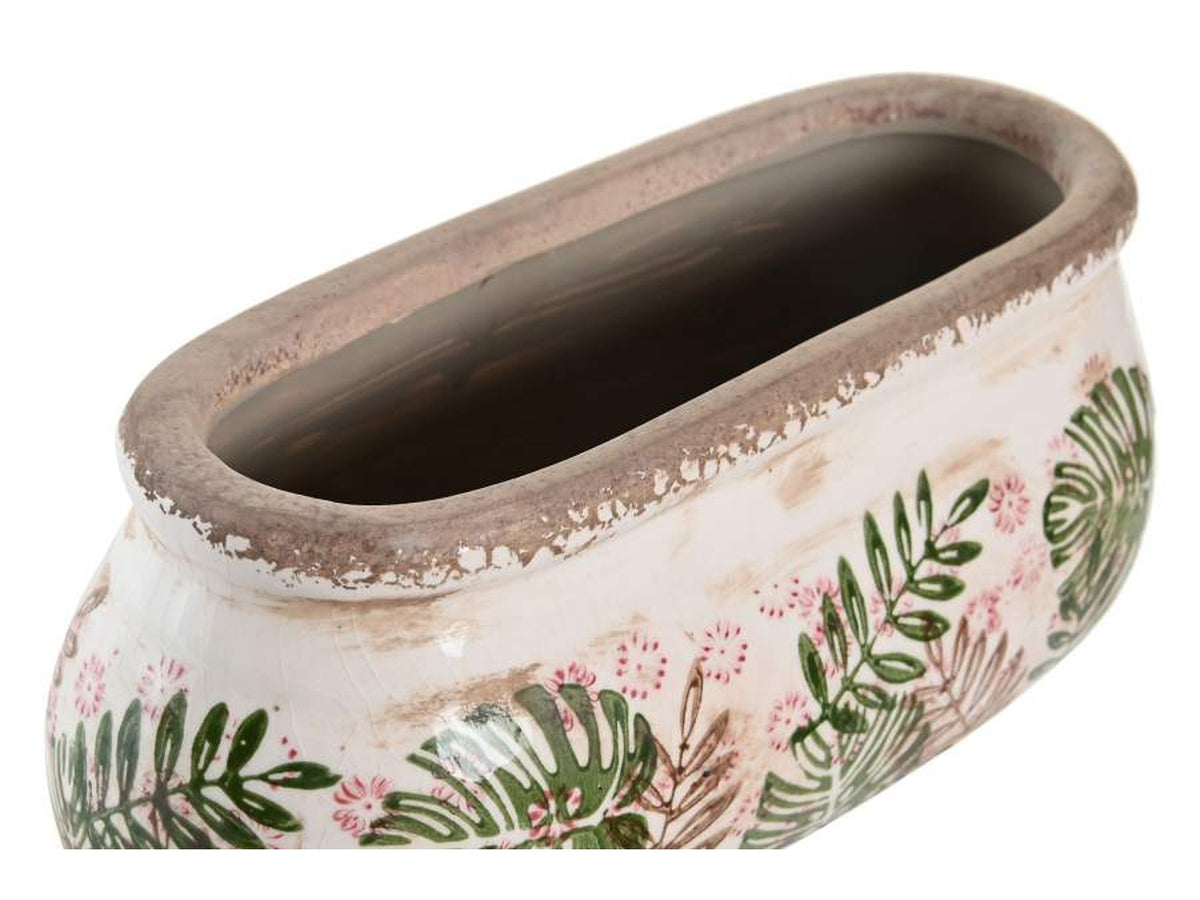 Fioriera con foglie in gres porcellana 23x10x9cm di colore bianco
