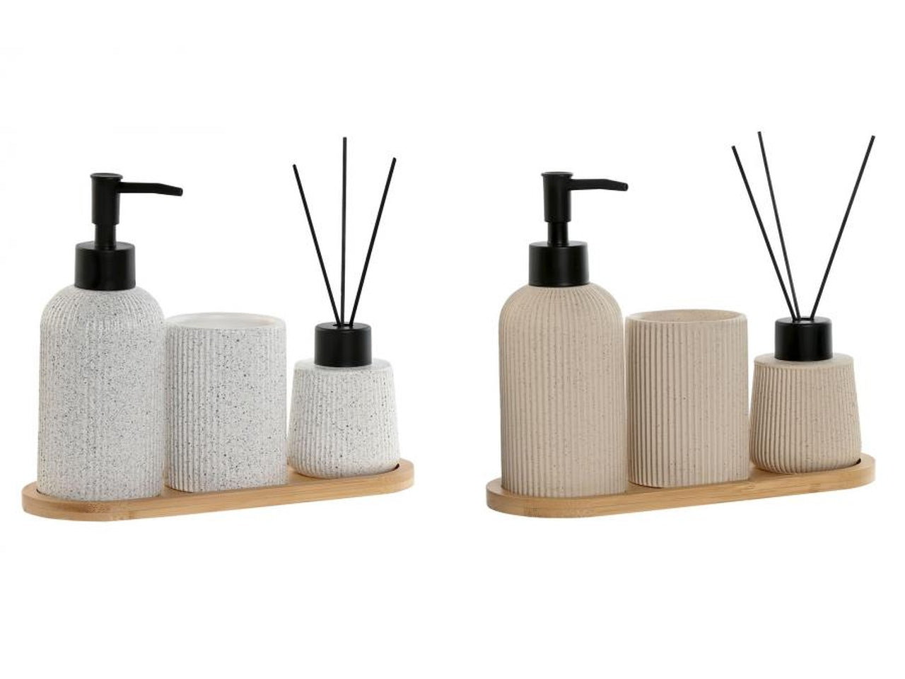 Set da bagno composto da 4 pezzi in dolomite e bambu in 2 modelli assortiti