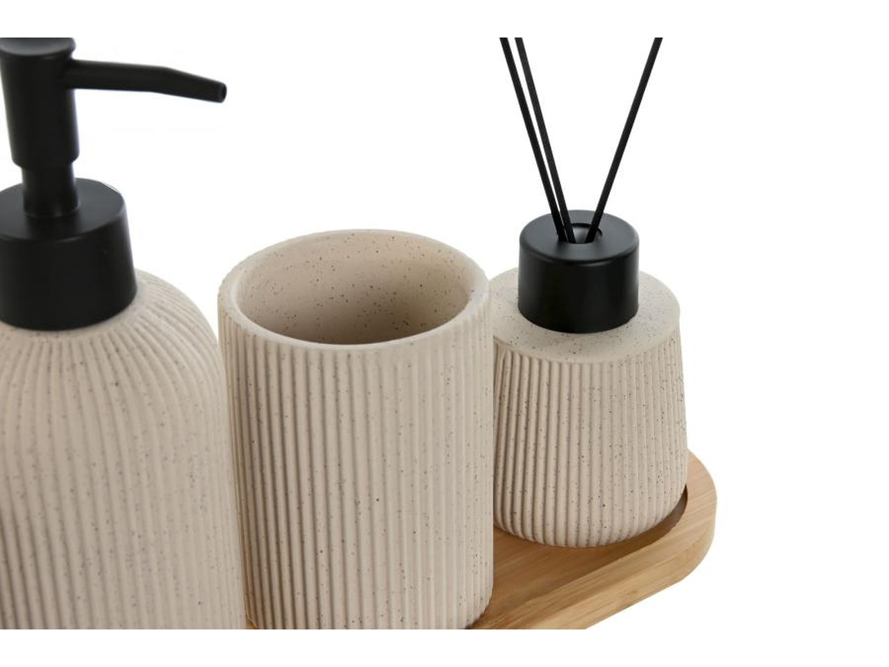 Set da bagno composto da 4 pezzi in dolomite e bambu in 2 modelli assortiti