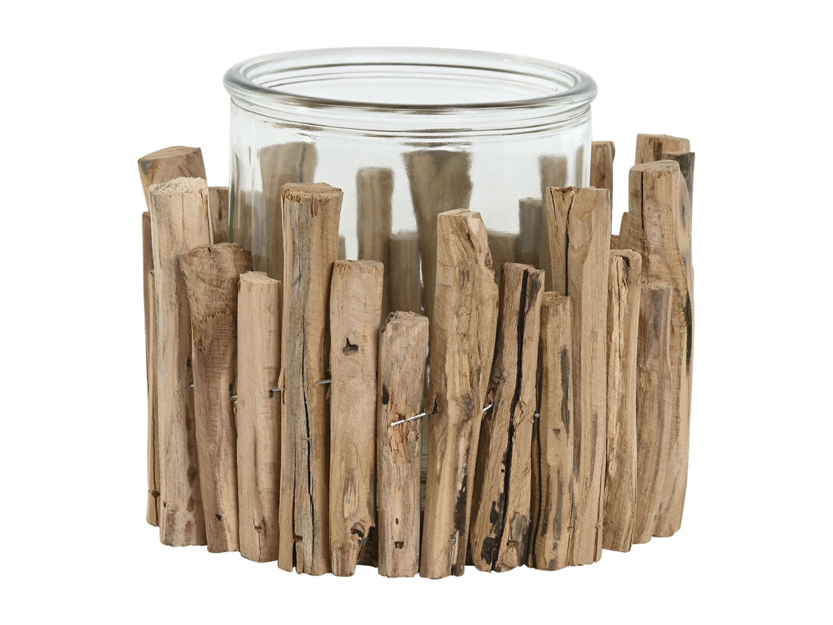 Portacandele legno cristallo 14x14x12cm di colore  bianco