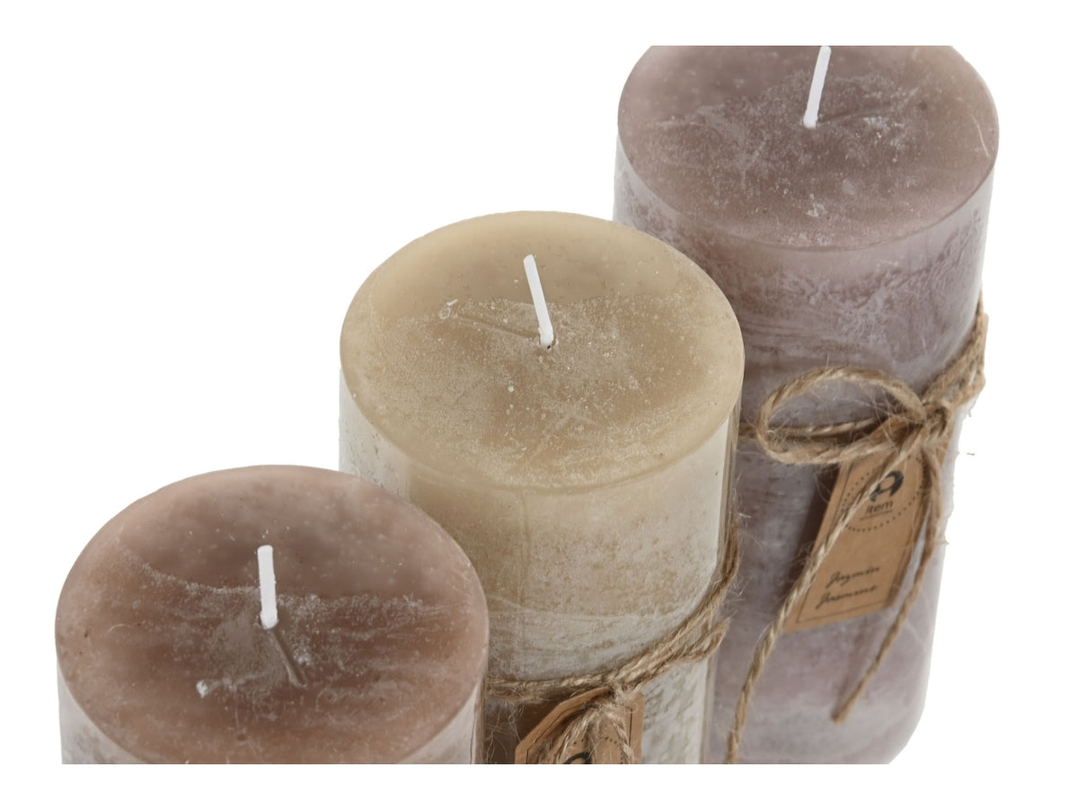 Candela cera 80 ore 6,5x6,5x15cm in 3 modelli assortiti