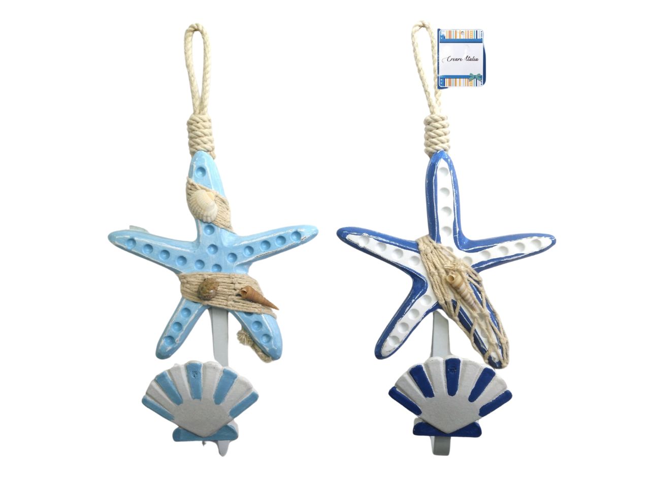APPENDINO STELLA MARINA CON GANCIO A FORMA DI CONCHIGLIA H.19/27x14CM. IN 2 ASSORTIMENTI