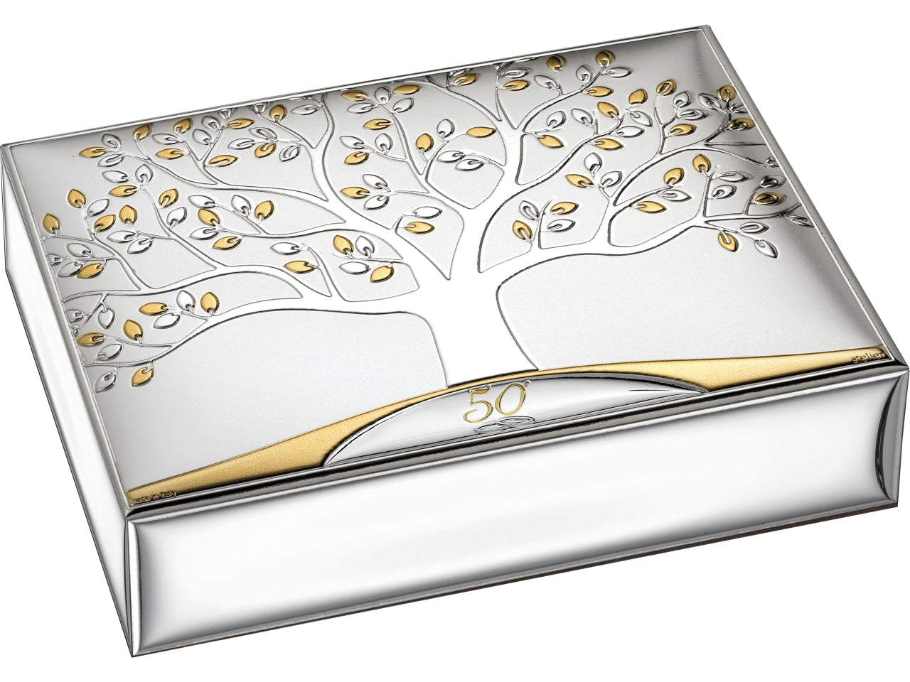 Cofanetto albero della vita 15x20cm 50Â°anniversario  oro c/placche