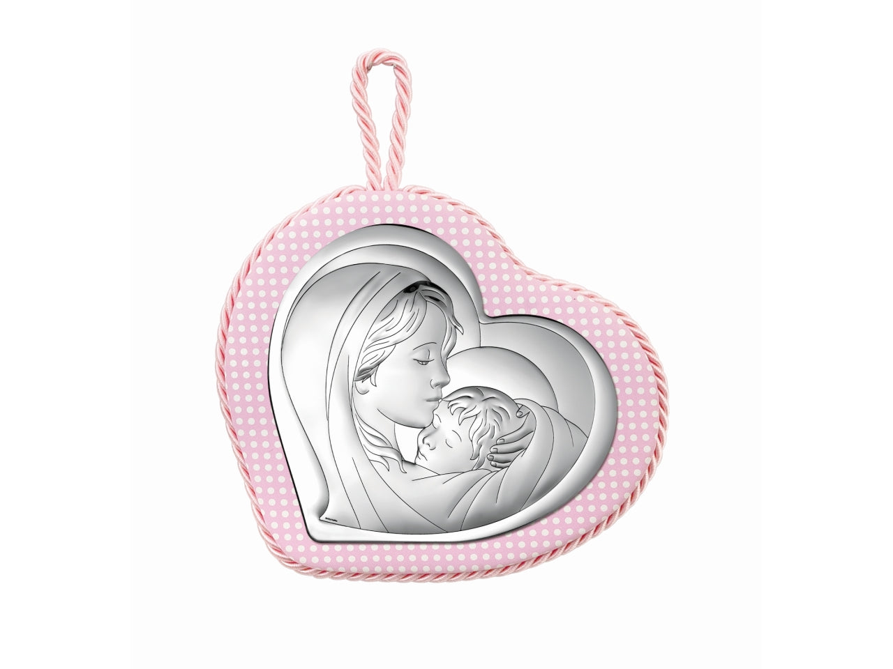 Capoculla cuore pois madonna con bambino rosa