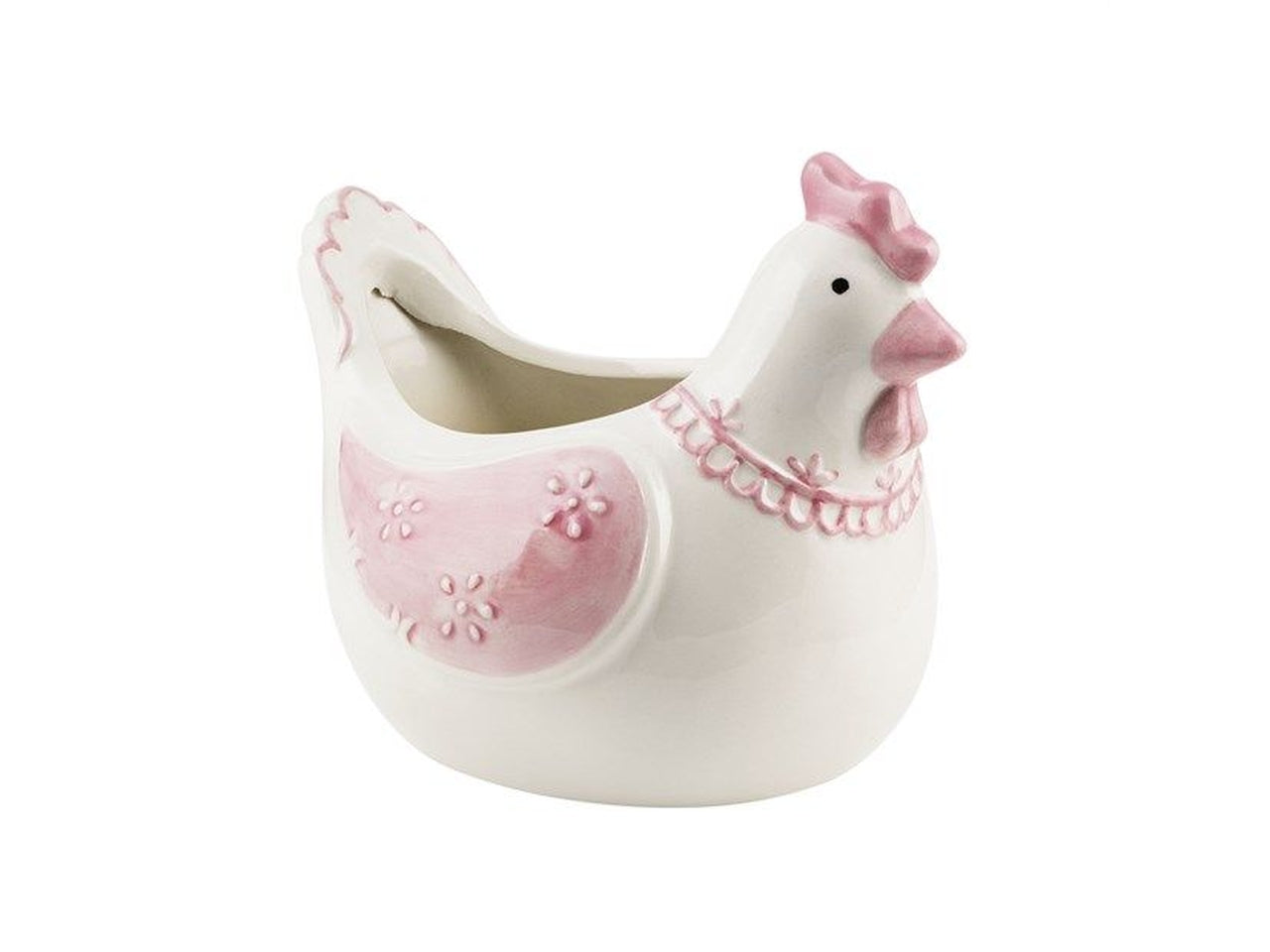 Vaso in ceramica a forma di gallina avorio H.16,5X20X14,5cm