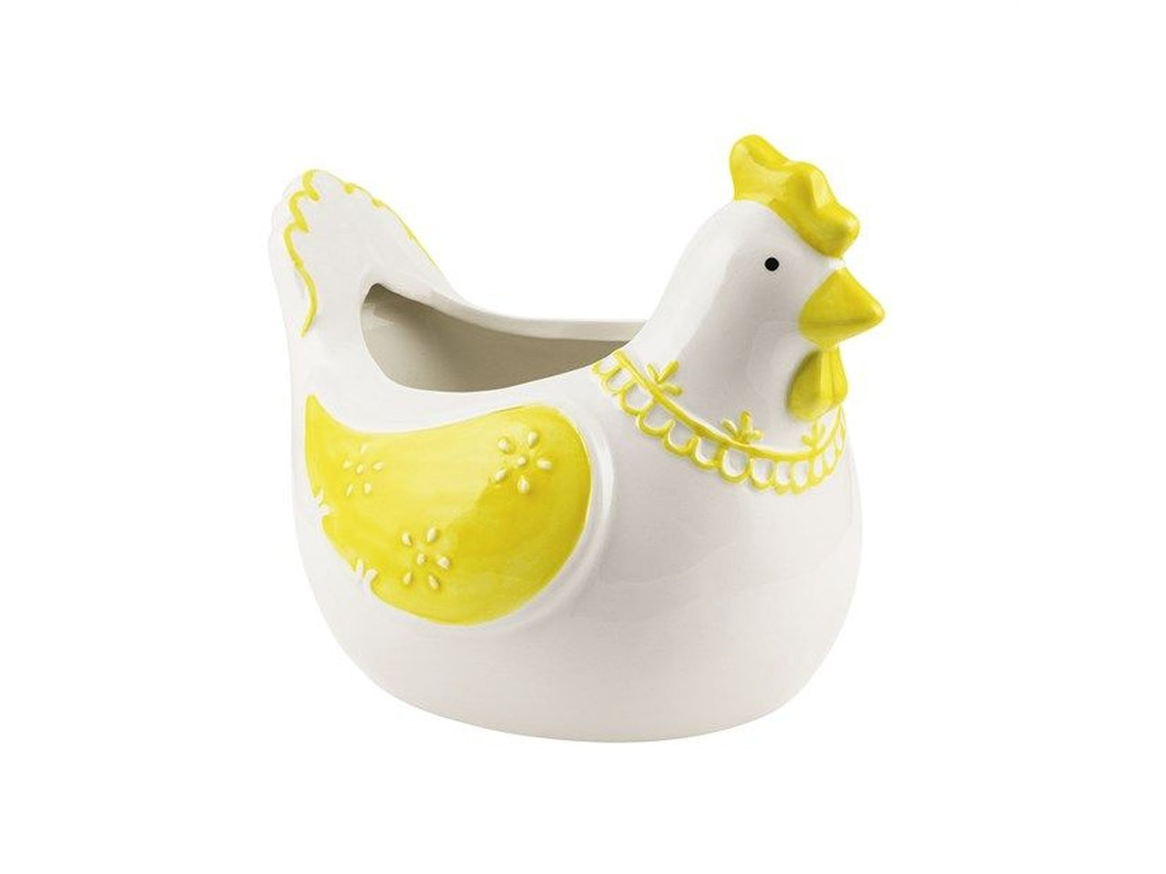 Vaso in ceramica a forma di gallina giallo H.16,5X20X14,5cm