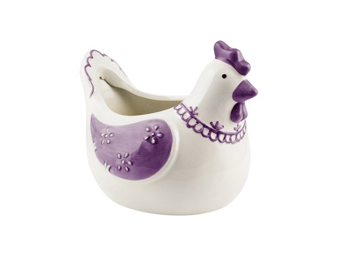 Vaso in ceramica a forma di gallina lilla H.16,5X20X14,5cm