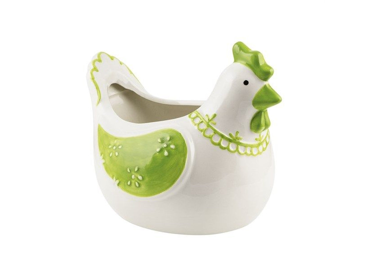 Vaso in ceramica a forma di gallina verde H.16,5X20X14,5cm
