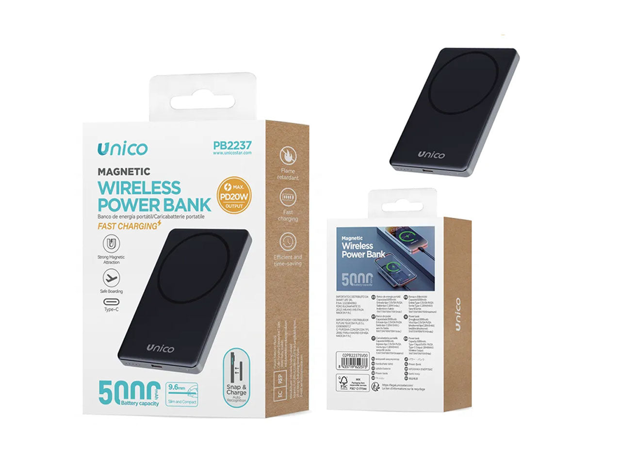 Power bank magnetico wireless con ricarica rapida da 5000 mAh