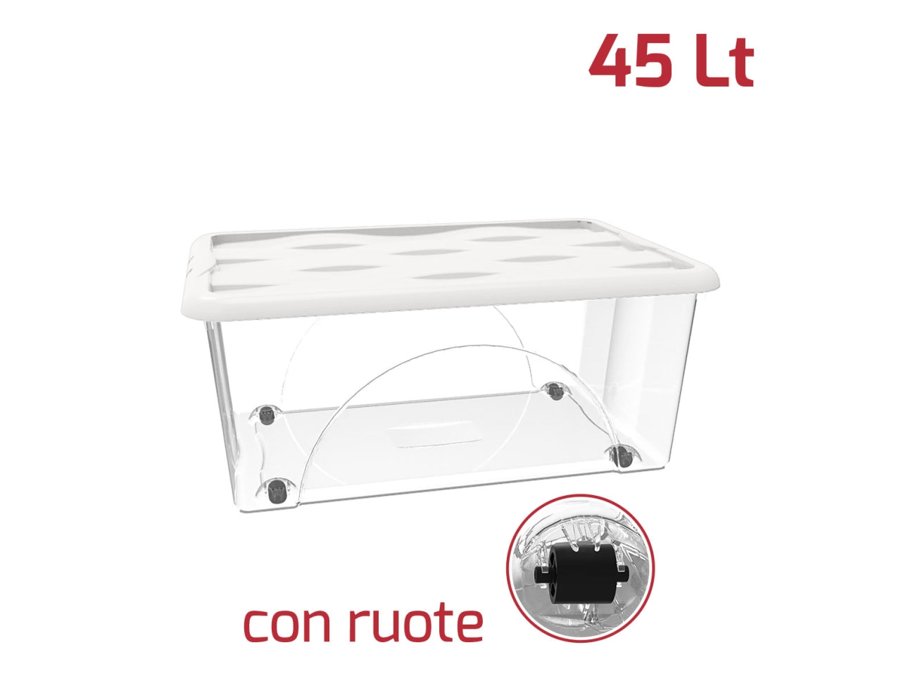 Storage box dune 45lt trasparente con ruote e coperchio disponibile in vari colori $