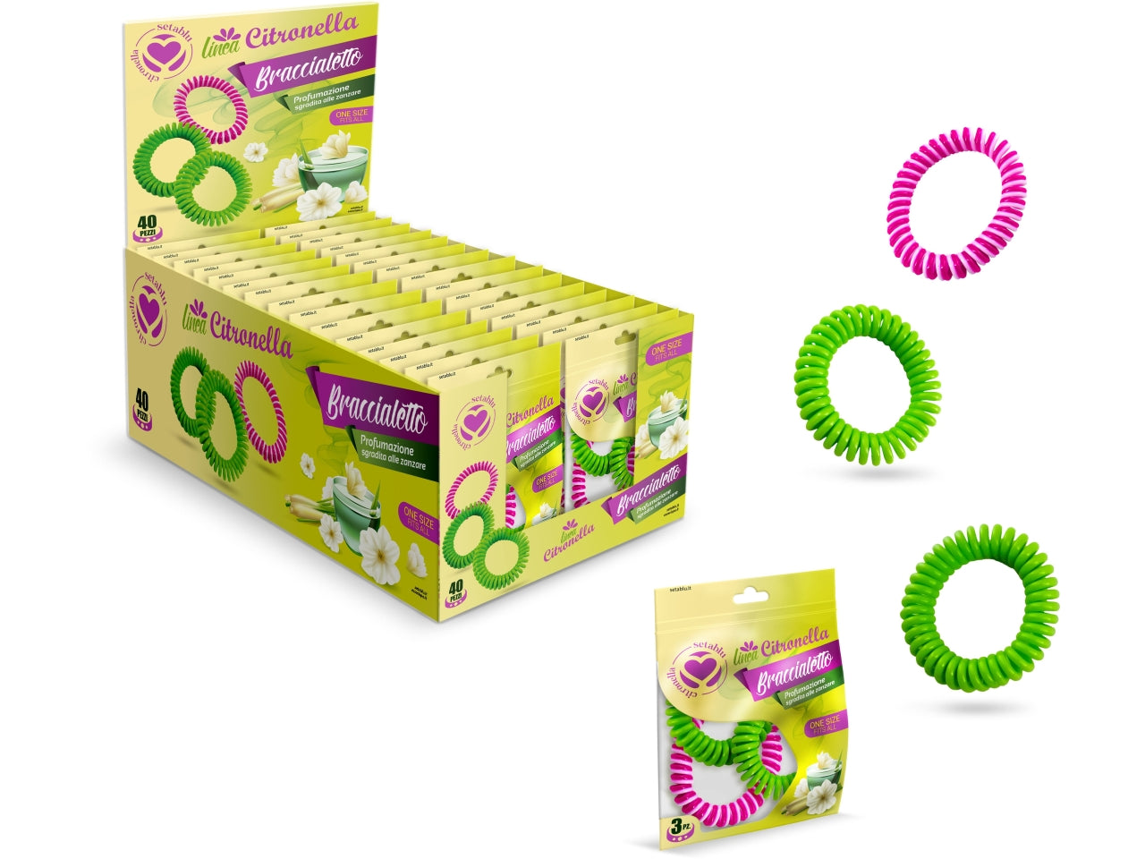 Bracciale citronella in gomma eva confezione da 3 bracciali in colori assortiti