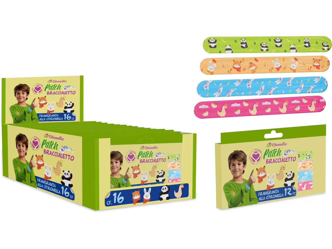 Patch braccialetto alla citronella confezione da 16 braccialetti in fantasie assortite