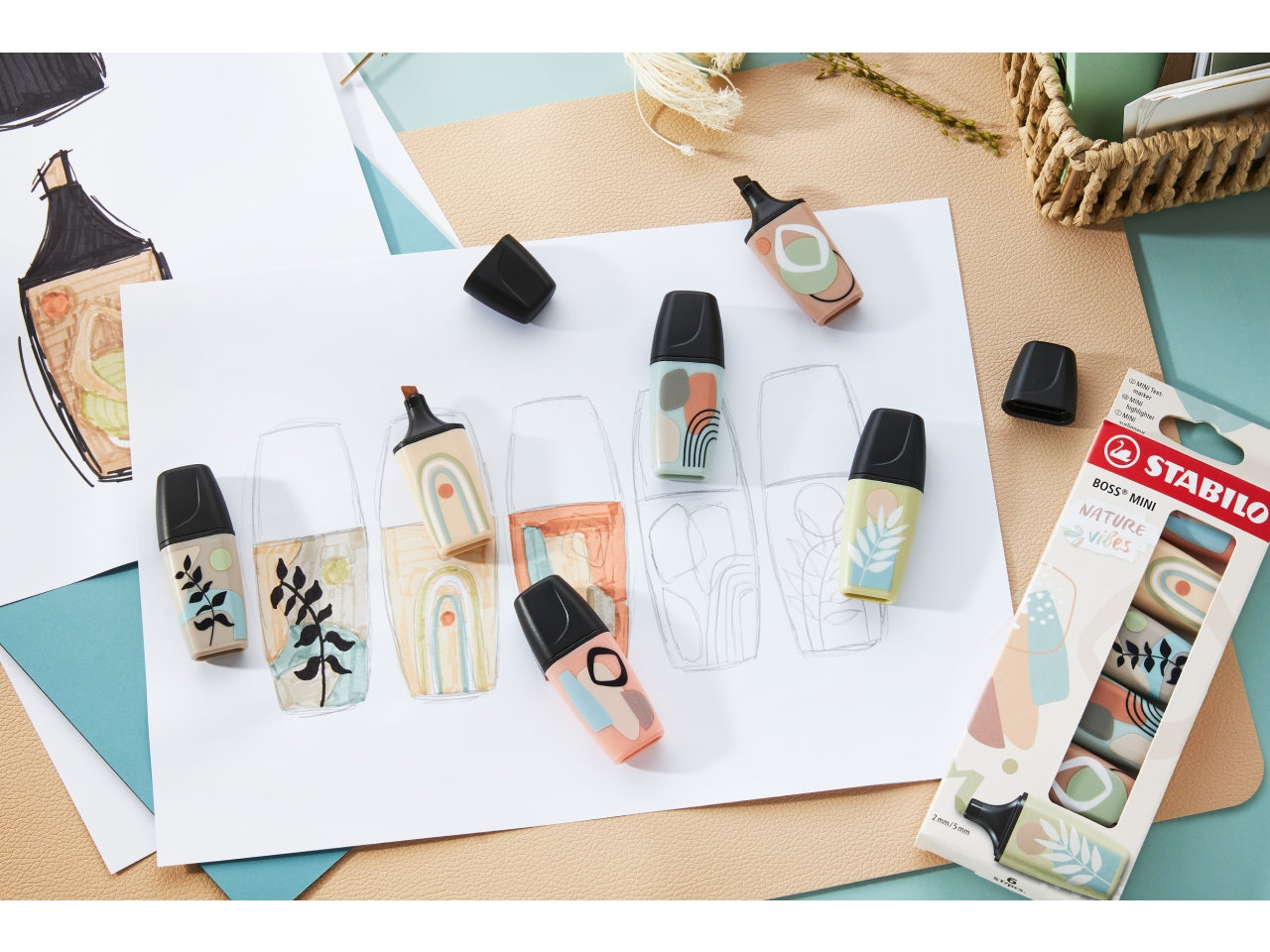 Stabilo boss evidenziatori mini naturevibes astuccio in cartone da 5 colori