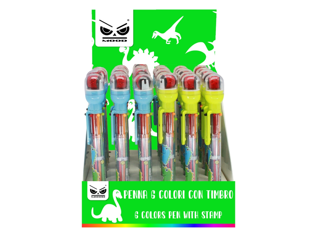 Penna 6 colori dinosauro con timbro