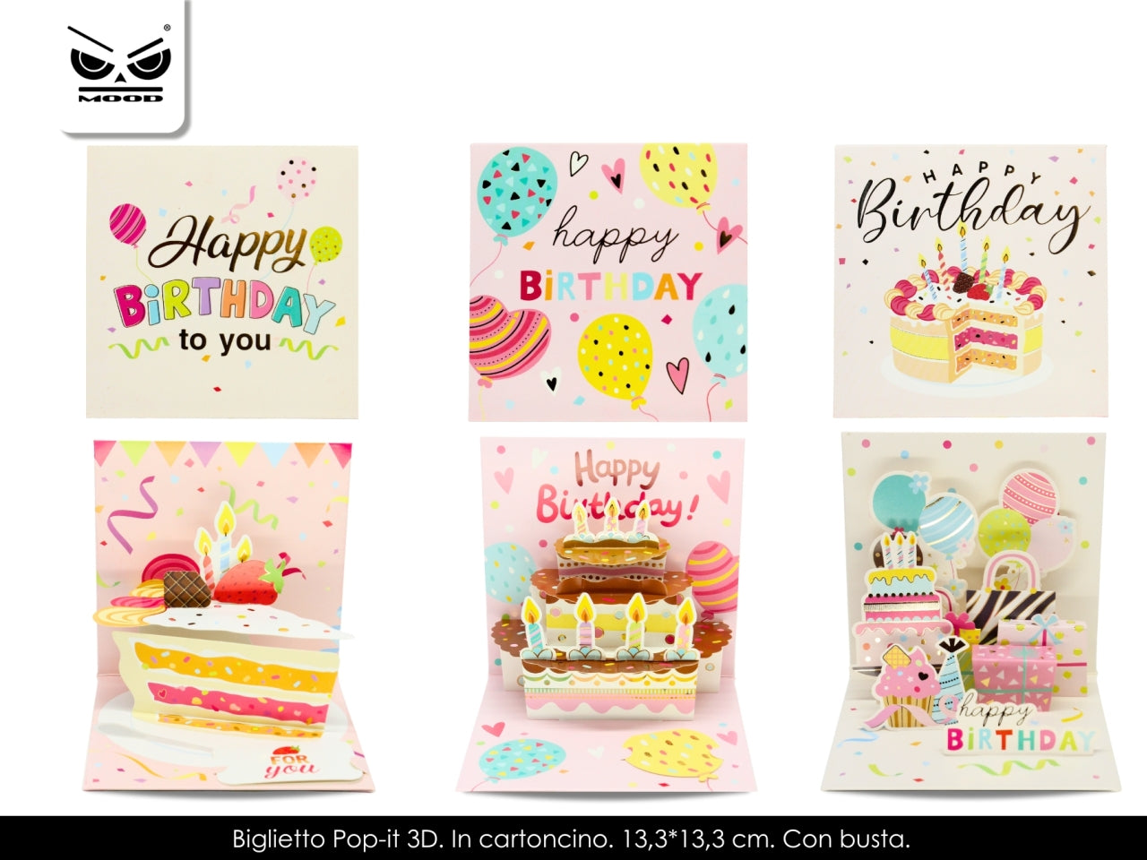 Biglietti pop it 3d happy birthday quadrato