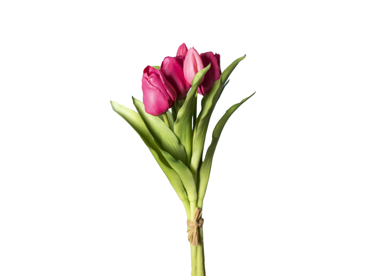 Mazzetto tulipani real touch 30cm con 3 fiori e 2 boccioli fucsia