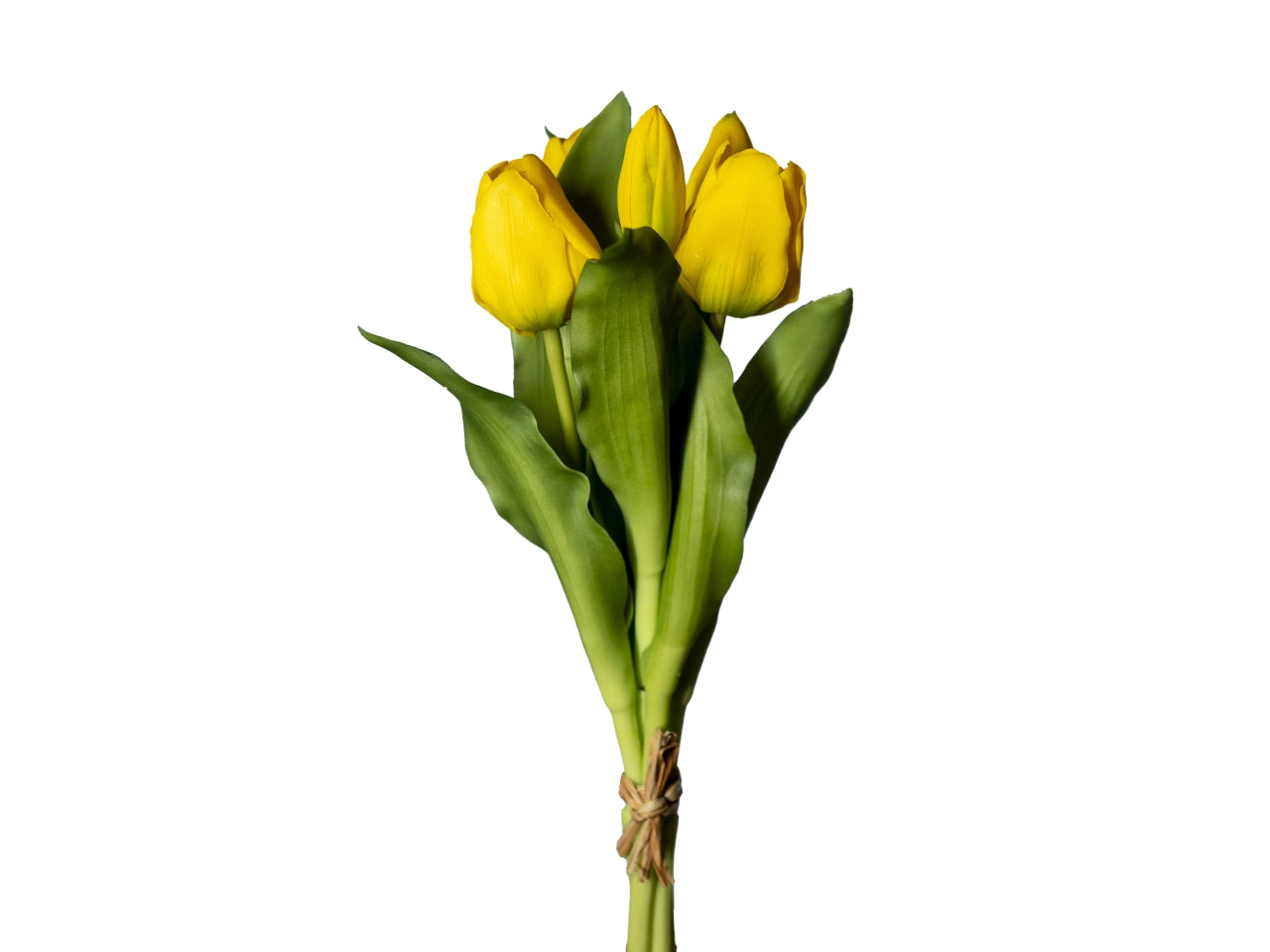 Mazzetto tulipani real touch 30cm con 3 fiori e 2 boccioli giallo