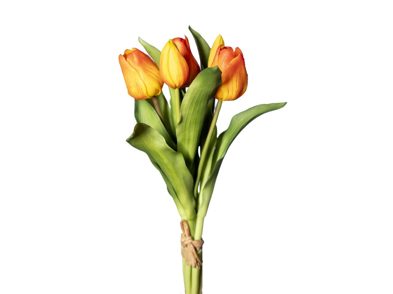 Mazzetto tulipani real touch 50cm con 3 fiori e 2 boccioli arancio