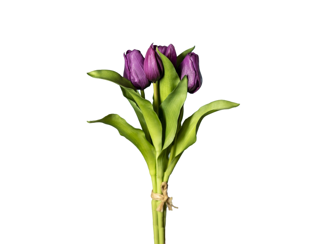 Mazzetto tulipani real touch 50cm con 3 fiori e 2 boccioli viola