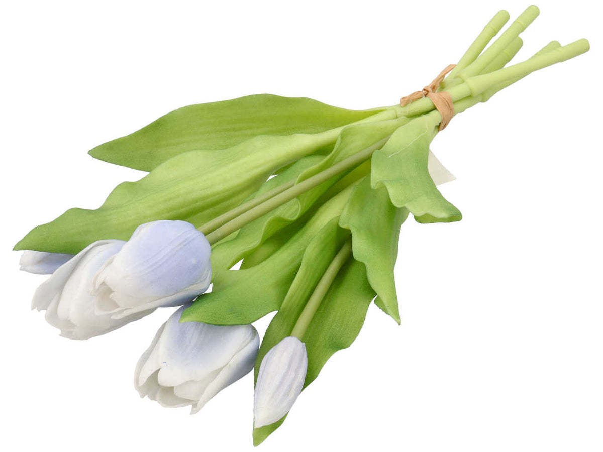 Mazzetto tulipani real touch 30cm con 3 fiori e 2 boccioli azzurro lavanda
