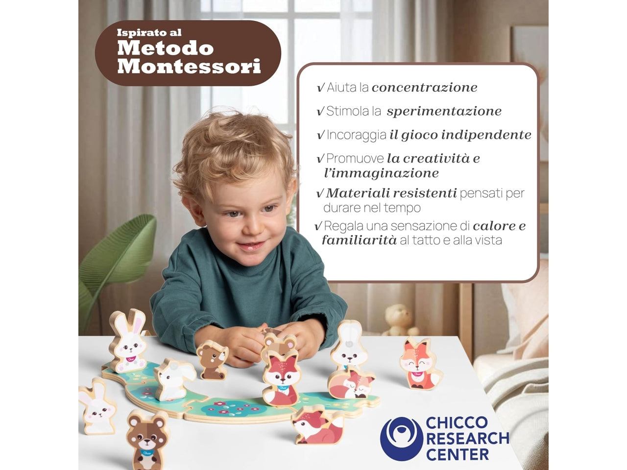 Chicco gioco legno set 2 orsetti mamma