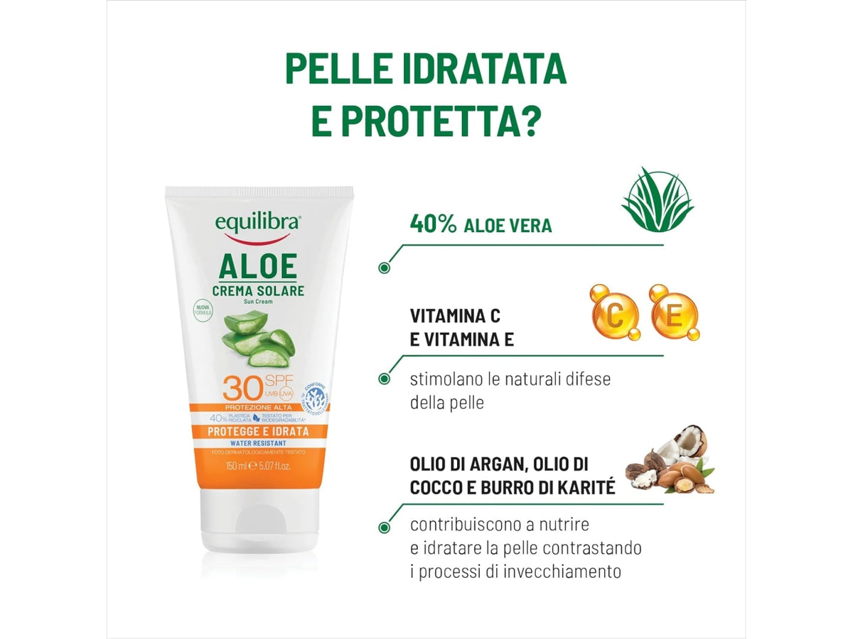 Equilibra aloe crema solare spf30 protegge e idrata resistente all'acqua