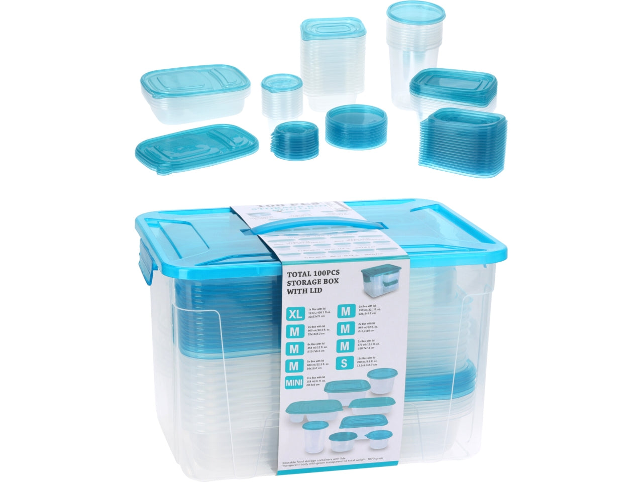 Box alimenti in pp con coperchio set da 50 box