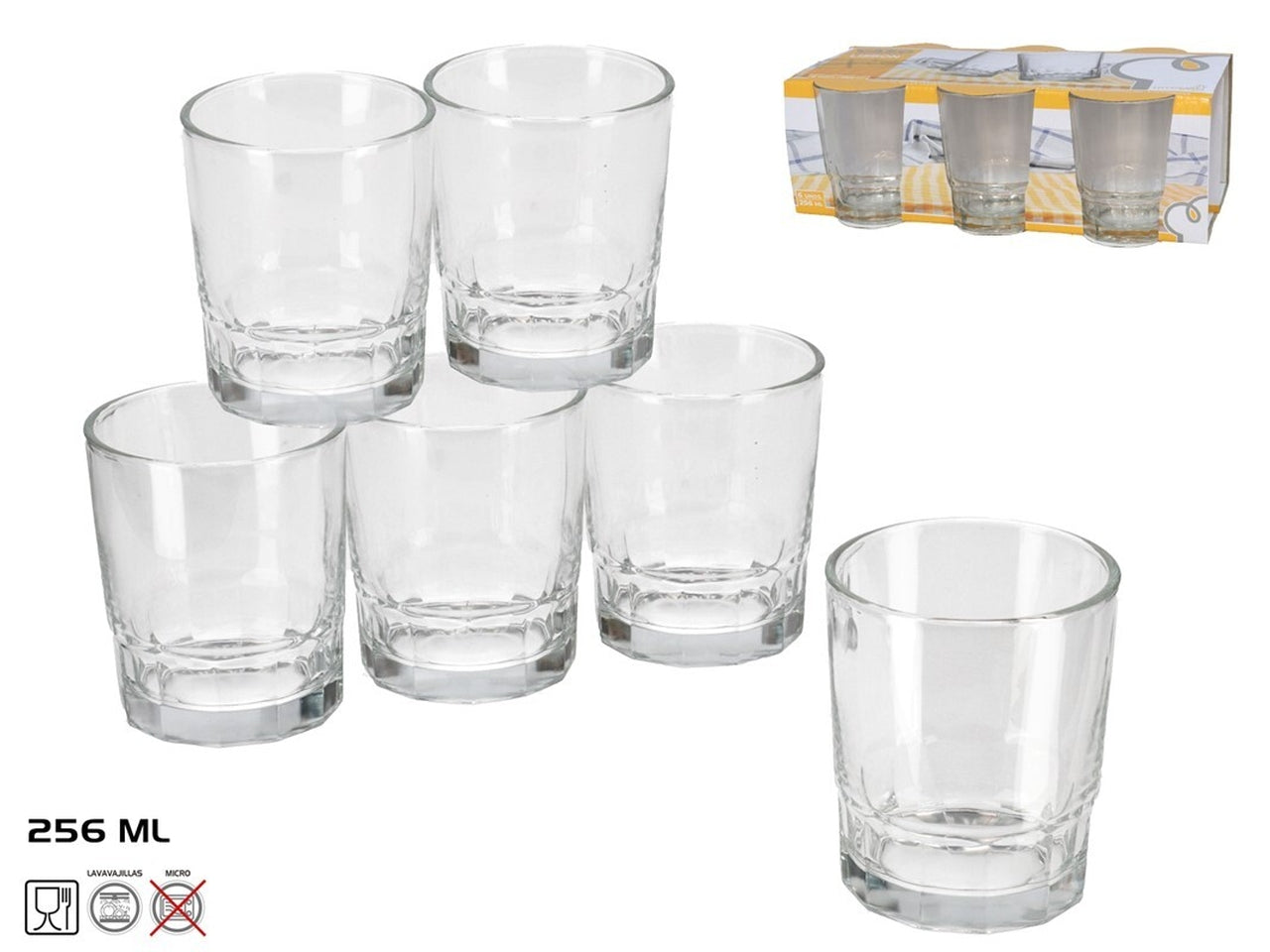Bicchieri in vetro confezione da 6 pezzi 256ml
