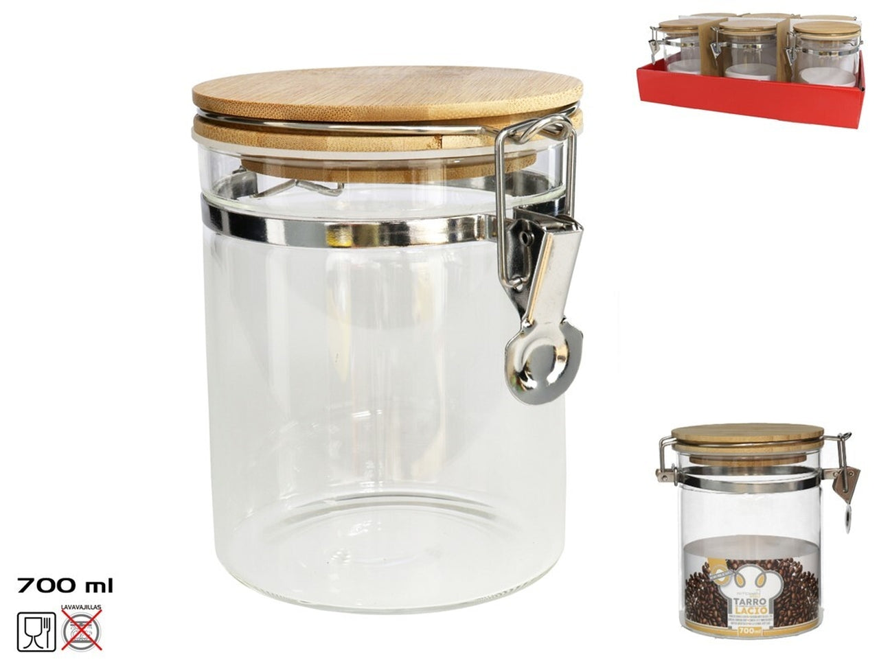 Barattolo in vetro con coperchio ermetico in bambu' 700ml