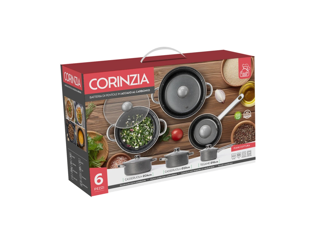 Batteria pentole corinzia 6 pezzi grigio