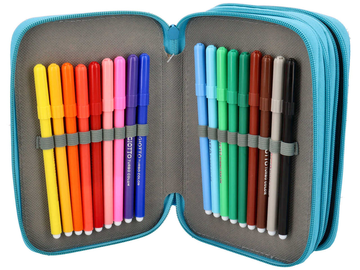 Astuccio 3zip pastel/neon con 12 pastelli e 18 pennarelli