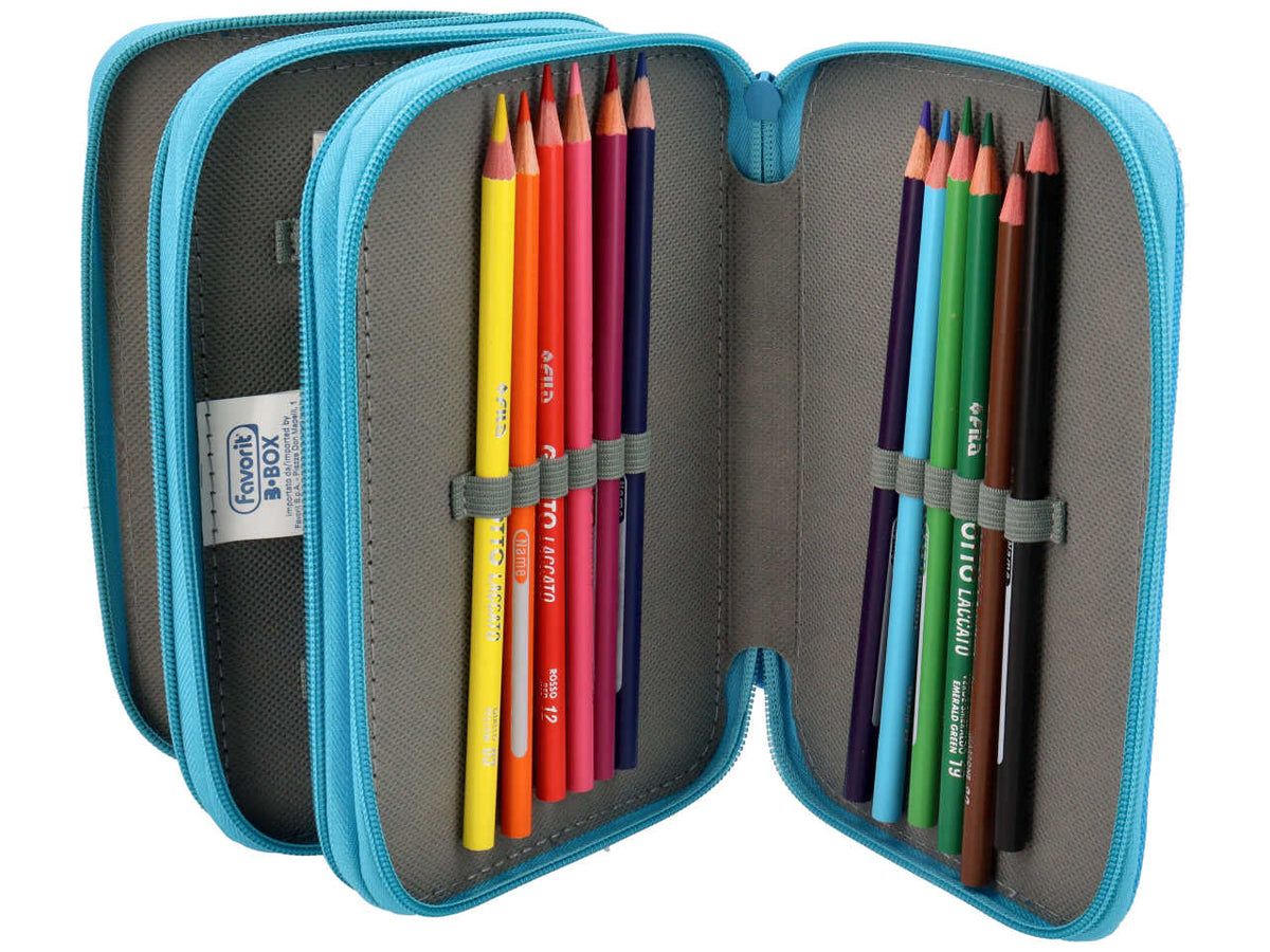 Astuccio 3zip pastel/neon con 12 pastelli e 18 pennarelli