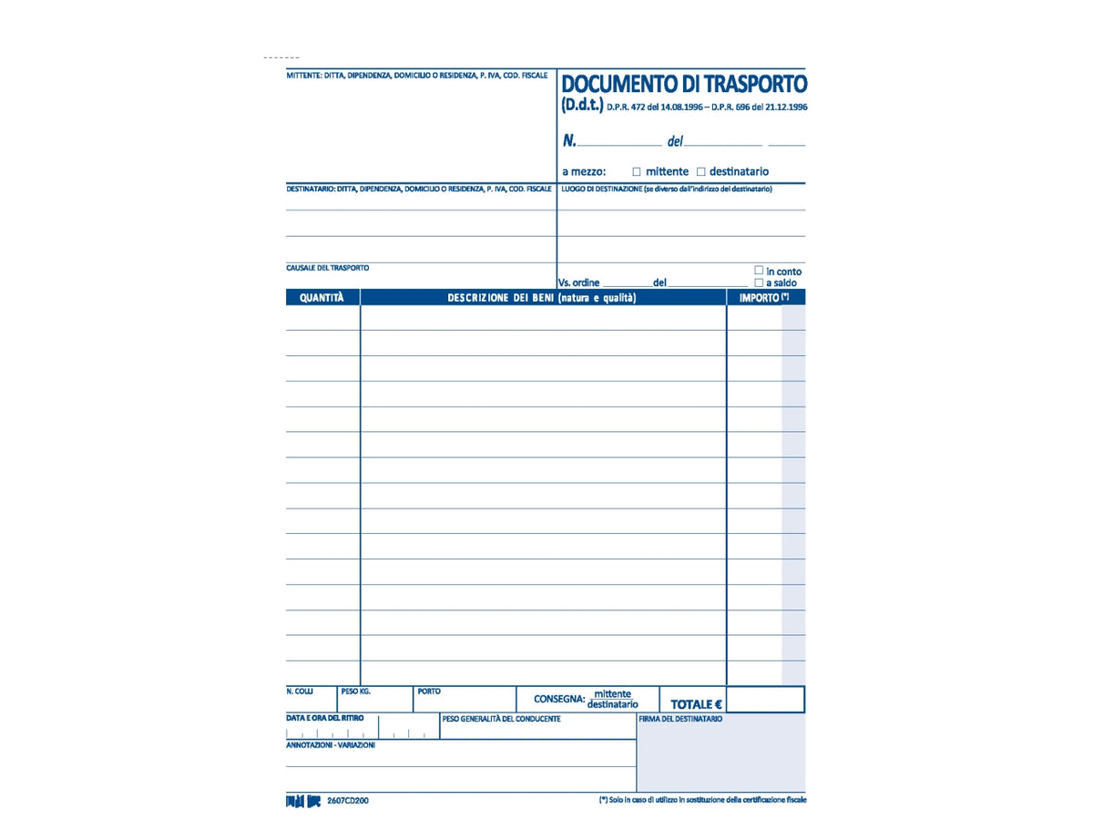 Documento di trasporto 50x2 copie autoricalcante 21,5x14,8cm
