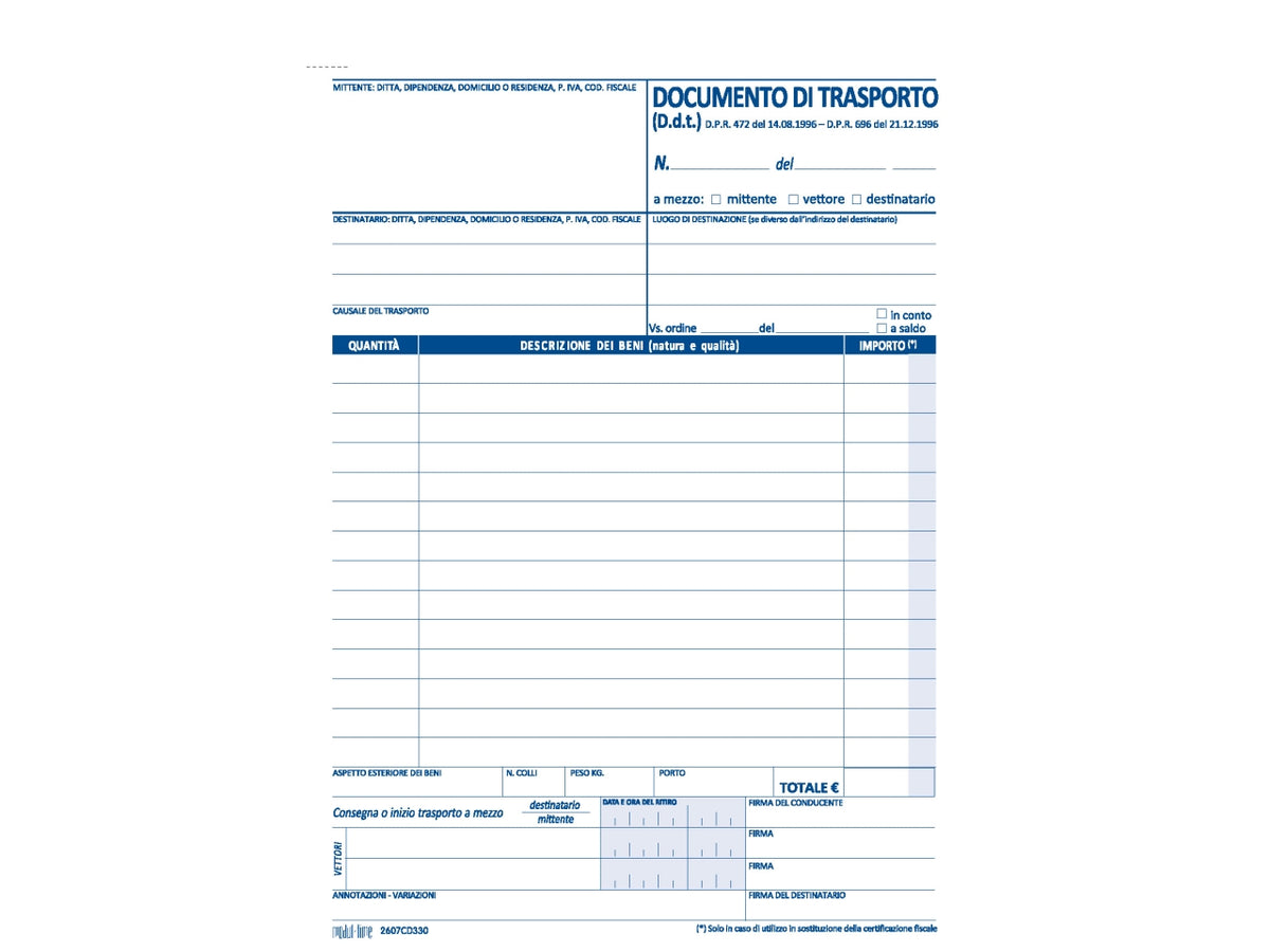 Documento di trasporto 33x3 copie autoricalcante 21,5x14,8cm
