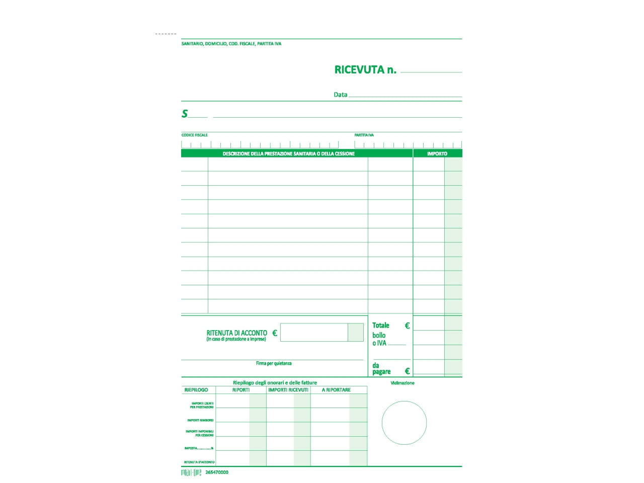 Ricevuta sanitaria 50x2 copie autoricalcante 21,5x14,8cm