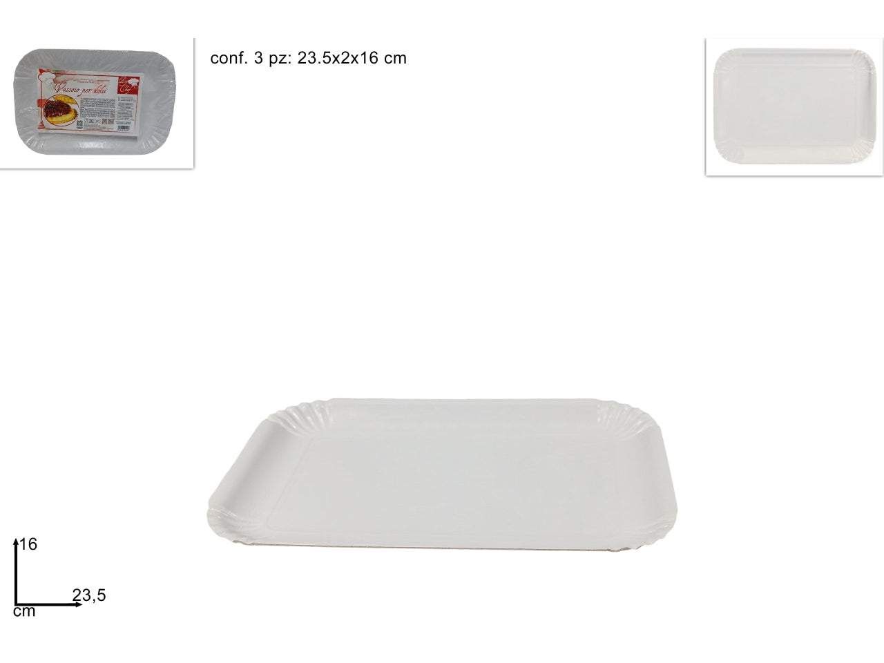 Set di 3 vassoi bianchi 16x23,5cm