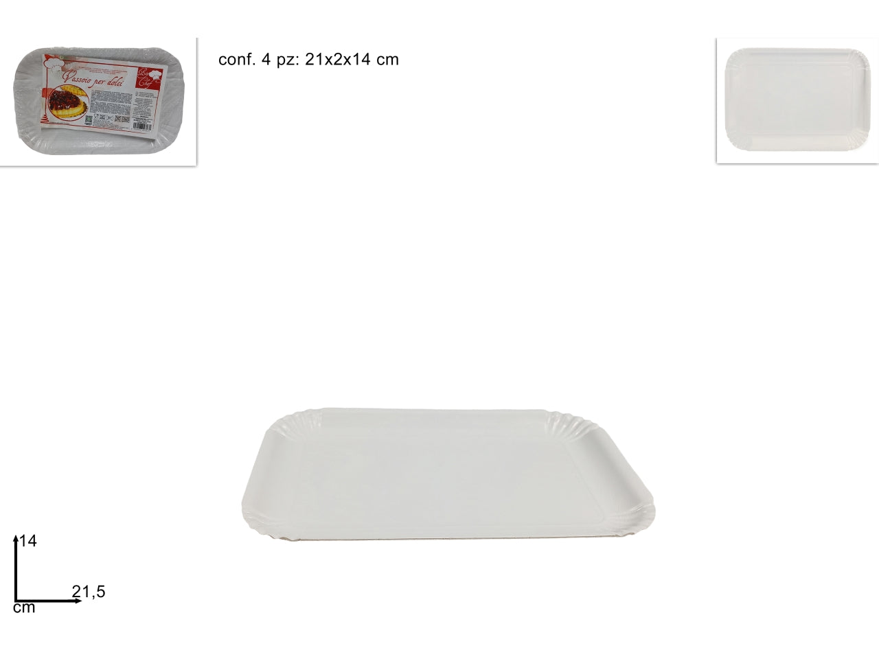 Set di 4 vassoi bianchi 14x21,5cm