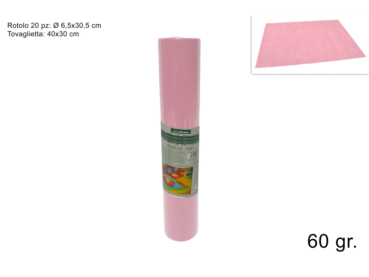 Tovagliette runner in tnt da 20 strappi 30x40cm rosa