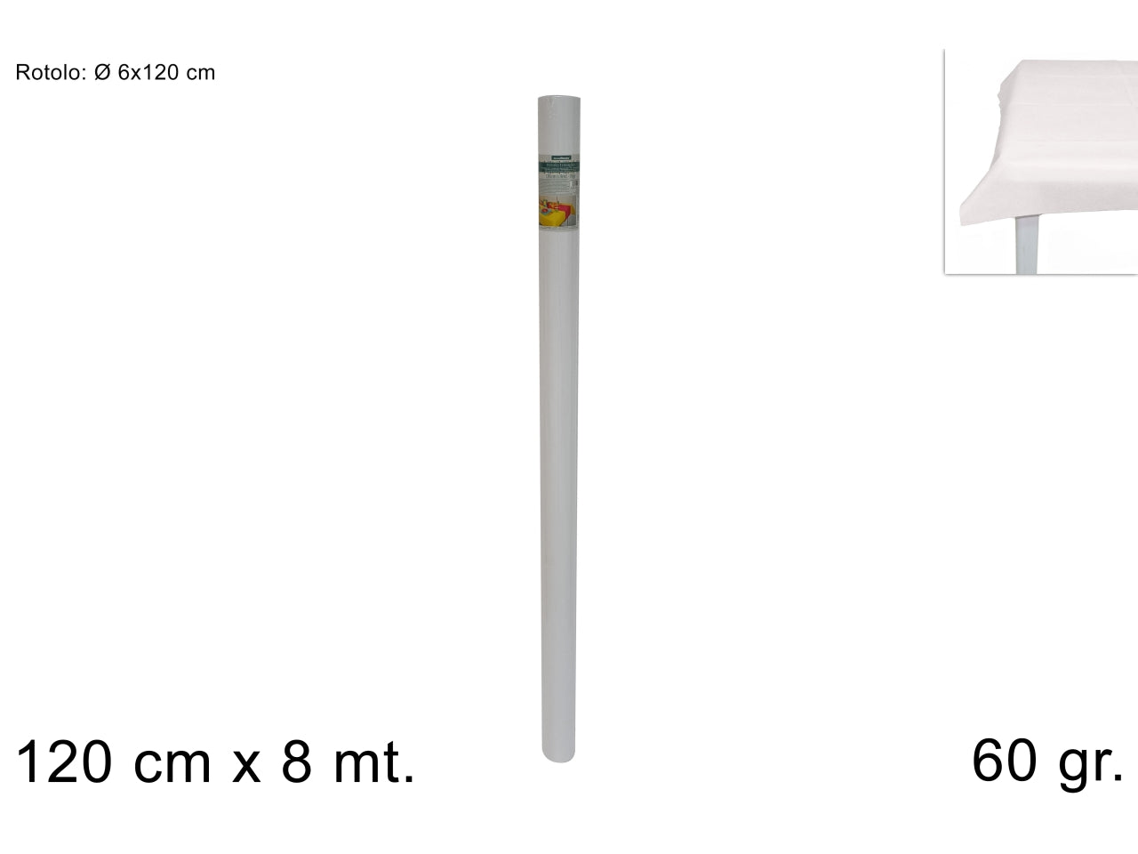 Tovaglia a rotolo in tnt 120cmx8mt 60gr bianco