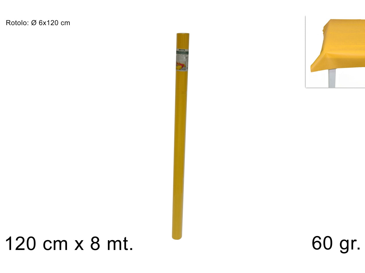 Tovaglia a rotolo in tnt 120cmx8mt 60gr giallo