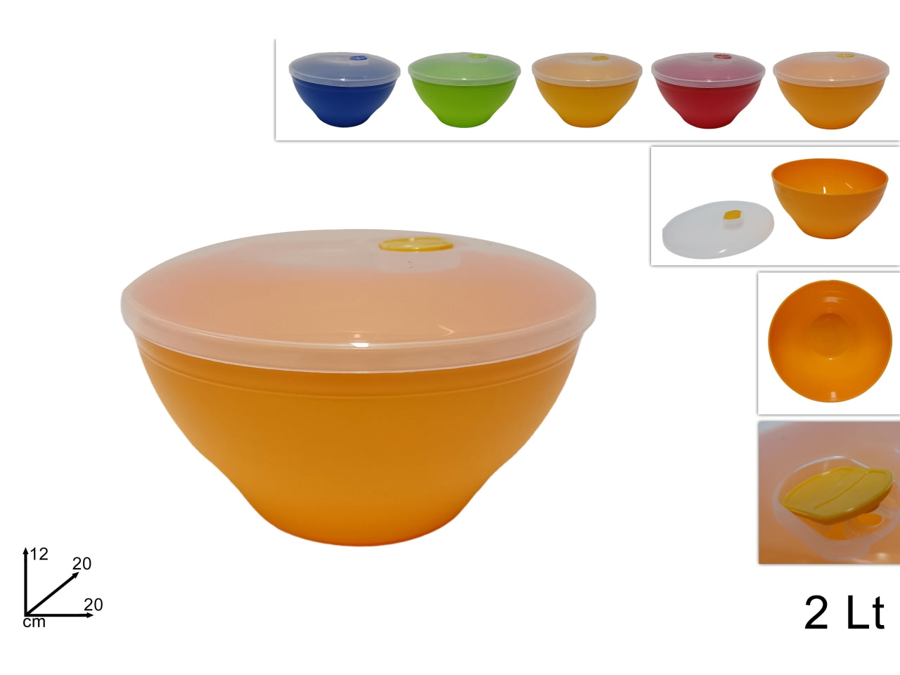 Coppa 2lt con coperchio trasparente diponibile in 5 colori assortiti