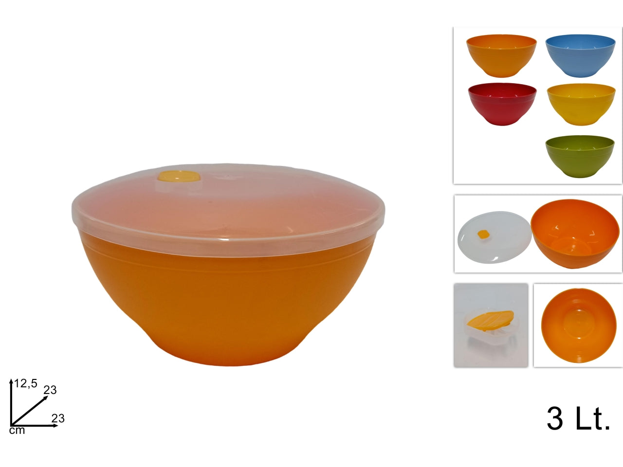 Coppa 3lt con coperchio trasparente diponibile in 5 colori assortiti