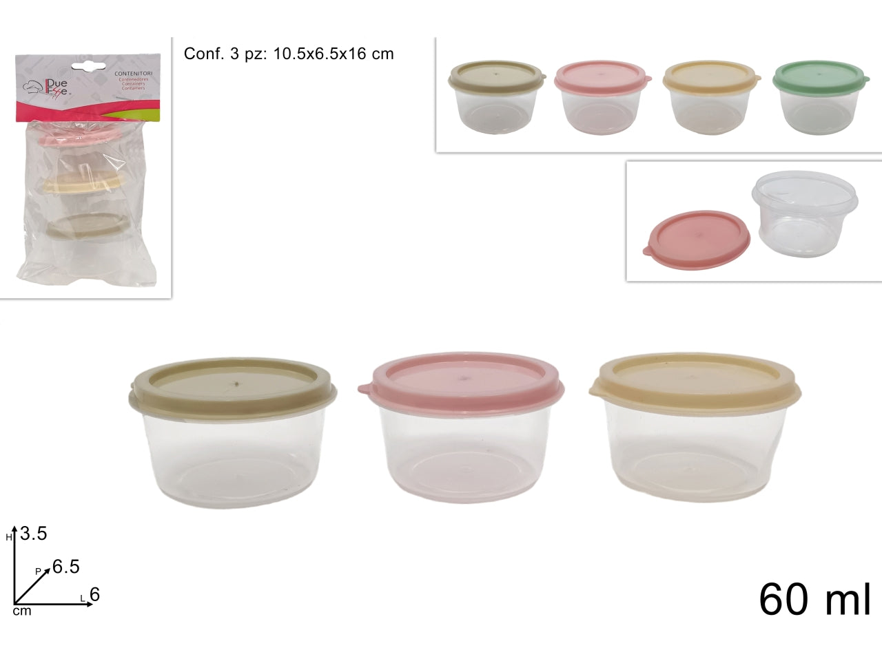 Set di 3 mini contenitori tondi 60ml